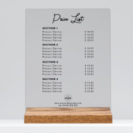 Aangepaste prijslijst of serviceprijzen Modern Acryl Bord
