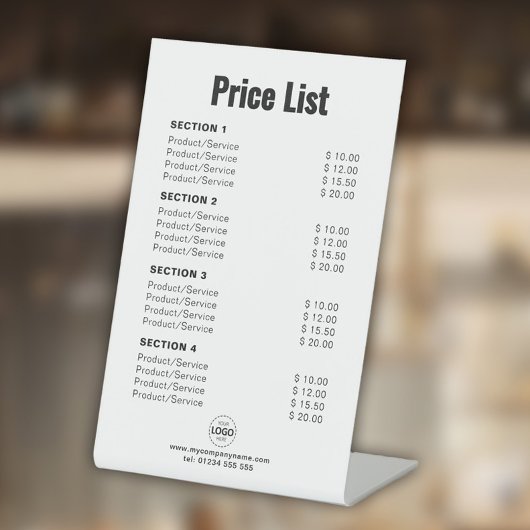 Aangepaste prijslijst voor diensten Eenvoudig Mode Reclamebord Met Voetstuk