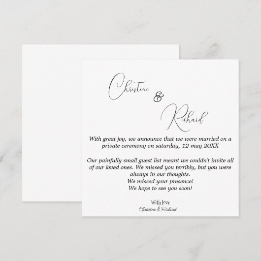 Aangepaste privé trouwkaart kaart (Voorkant / Achterkant)