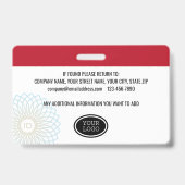 Aangepaste Privé Veiligheidsbewaker ID Foto Rood Badge (Achterkant)