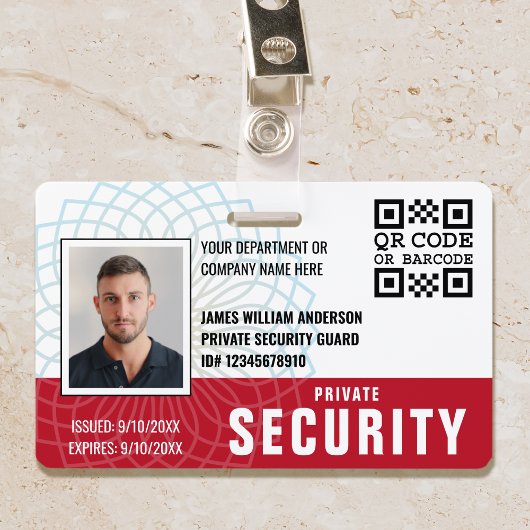 Aangepaste Privé Veiligheidsbewaker ID Foto Rood Badge