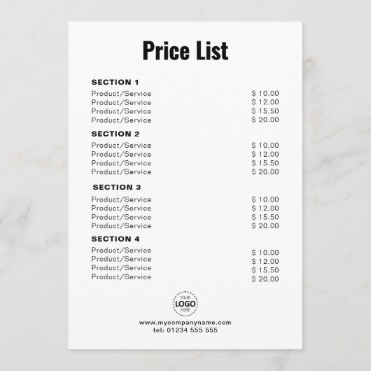 Aangepaste producten/services Eenvoudige witte ser Menu (Achterkant)