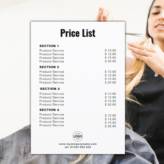 Aangepaste producten/services Eenvoudige witte ser Menu