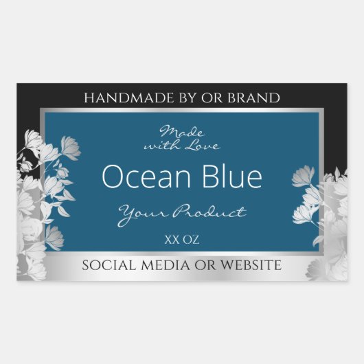 Aangepaste productetiketten Ocean Blue met Silver Rechthoekige Sticker (Voorkant)