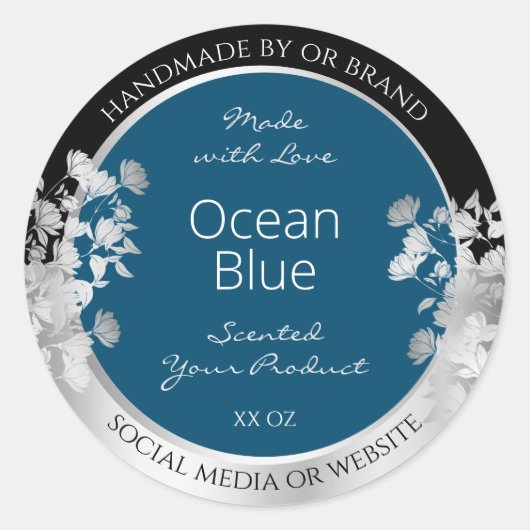 Aangepaste productetiketten Ocean Blue met Silver Ronde Sticker (Voorkant)