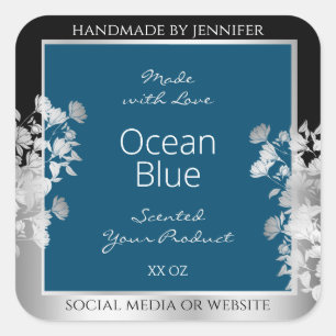 Aangepaste productetiketten Ocean Blue met Silver  Vierkante Sticker