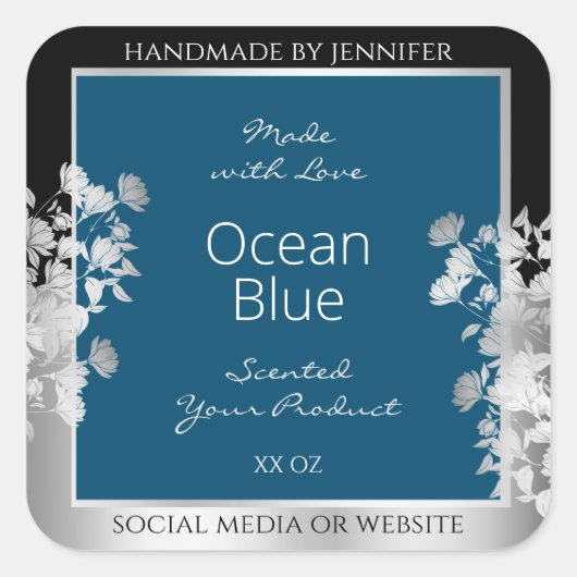 Aangepaste productetiketten Ocean Blue met Silver  Vierkante Sticker (Voorkant)