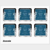 Aangepaste productetiketten Ocean Blue met Silver  Vierkante Sticker (Vel)