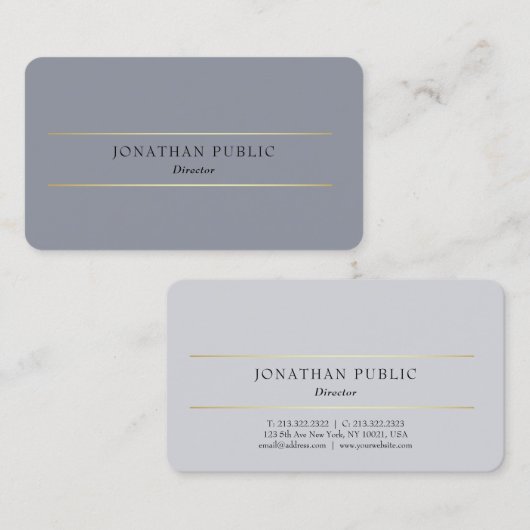 Aangepaste Professionele Modern Grijs Goud Elegant Visitekaartje (Voorkant / Achterkant)