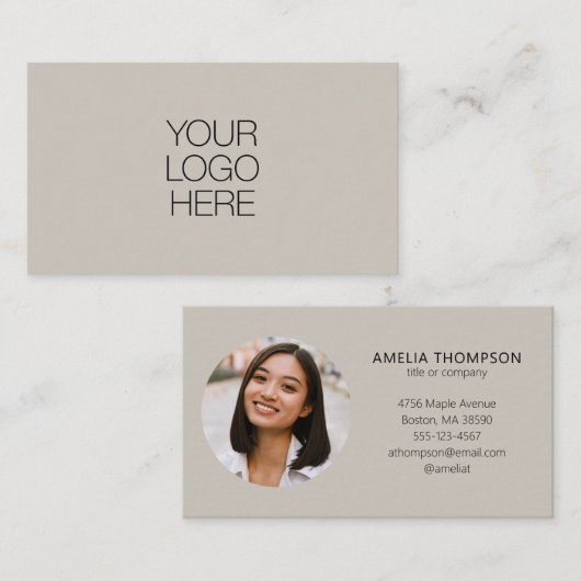 Aangepaste Professionele Zakelijke Logo Foto Taupe Visitekaartje (Voorkant / Achterkant)