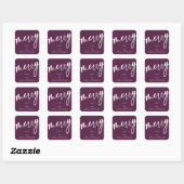 Aangepaste pruim + witte 'Prettig' kerst-/feestdag Vierkante Sticker (Vel)