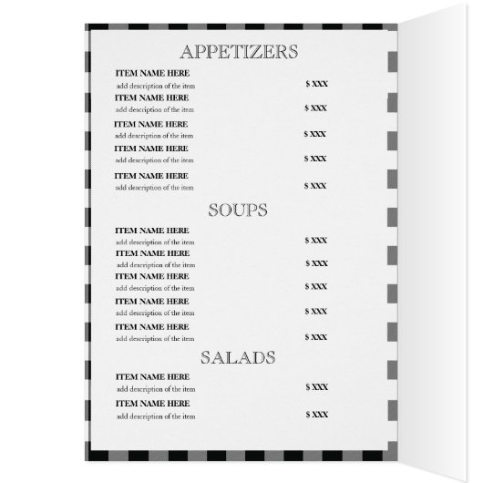 Aangepaste Pset Restaurant Menu Card (Binnen (Links))