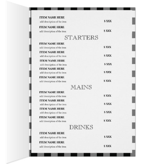 Aangepaste Pset Restaurant Menu Card (Binnen (Rechts))