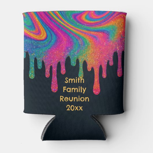 Aangepaste Psychedelic Neon Glitter Drip Koelbox Blikjeskoeler (Voorkant)