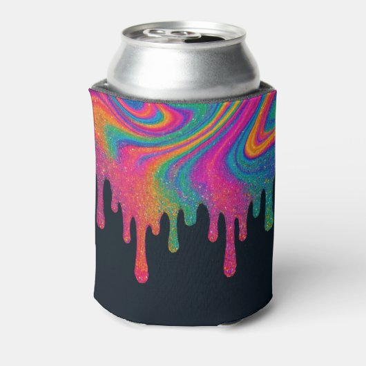 Aangepaste Psychedelic Neon Glitter Drip Koelbox Blikjeskoeler (Blikje Achterkant)