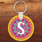Aangepaste psychedelische initiaal knop sleutelhan sleutelhanger (Voorkant)