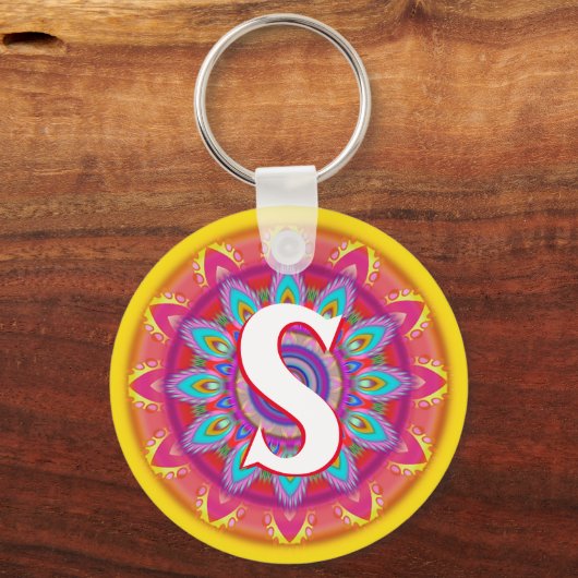 Aangepaste psychedelische initiaal knop sleutelhan sleutelhanger (Voorkant)