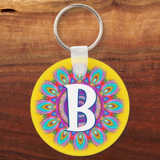 Aangepaste psychedelische initiaal knop sleutelhan sleutelhanger (Voorkant)