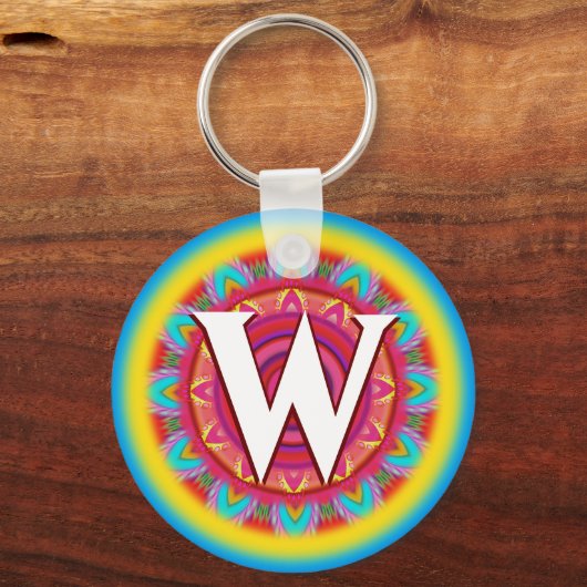 Aangepaste psychedelische initiaal knop sleutelhan sleutelhanger (Voorkant)