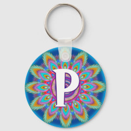 Aangepaste psychedelische initiaal knoppentoets sleutelhanger