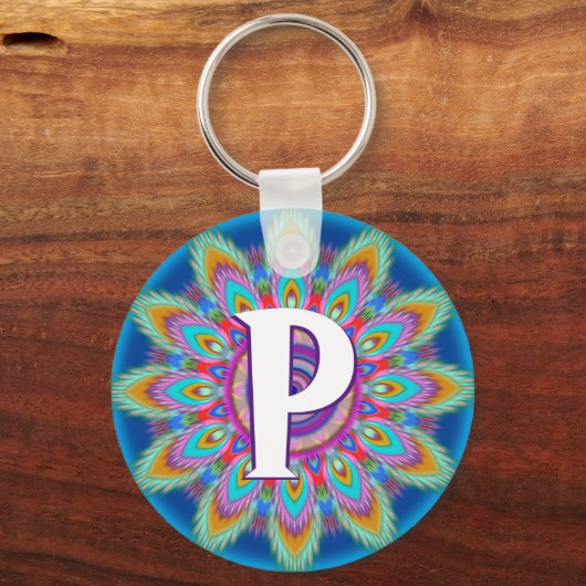 Aangepaste psychedelische initiaal knoppentoets sleutelhanger (Voorkant)