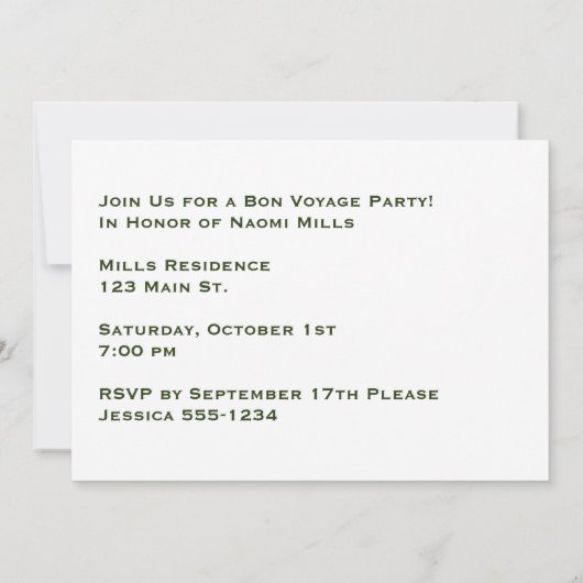 Aangepaste Puerto Rico Bon Voyage Party Kaart (Achterkant)