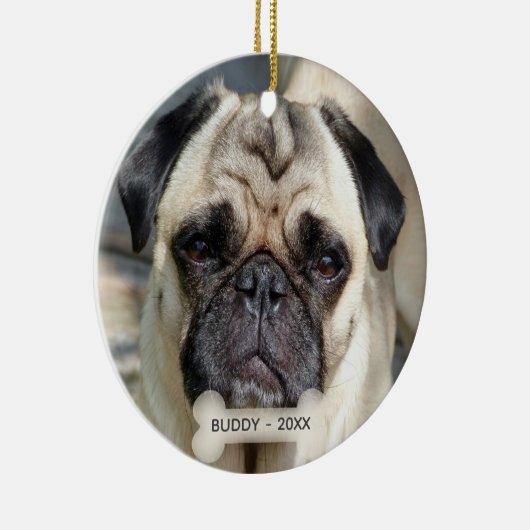 Aangepaste Pug Dog Foto Keramisch Ornament (Rechts)