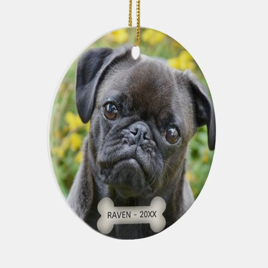 Aangepaste Pug Dog Foto Keramisch Ornament (Rechts)