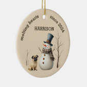 Aangepaste Pug Dog Hart smelten Keepsake Keramisch Ornament (Rechts)