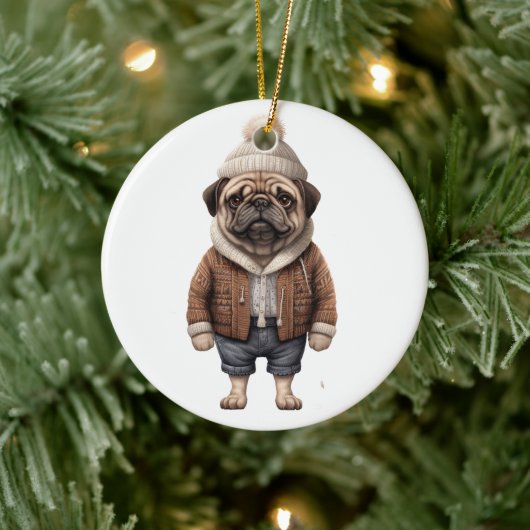 Aangepaste Pug Dog Keramisch Ornament (Boom)