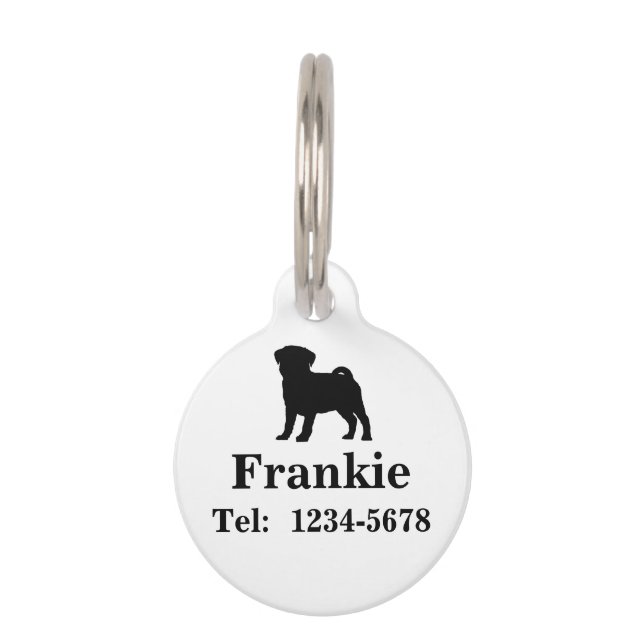 Aangepaste Pug Dog Pet Tag Huisdierpenning (Voorkant)