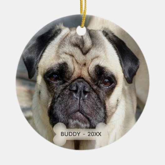 Aangepaste Pug-hond foto Keramisch Ornament (Voorkant)
