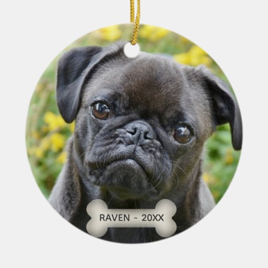 Aangepaste Pug-hond foto Keramisch Ornament (Voorkant)