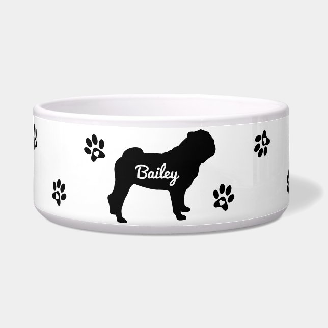 Aangepaste Pug-hond  Voerbakje (Voorkant)