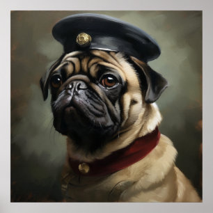 Aangepaste Pug Koninklijke Officier met Pet Kunst Poster