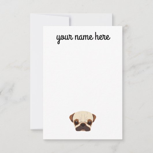 Aangepaste Pug-notiecards RSVP Kaartje (Voorkant)