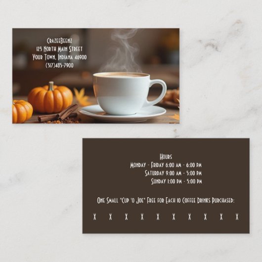 Aangepaste Pumpkin Spice Coffee Shop en Punch Kaar Visitekaartje (Voorkant / Achterkant)