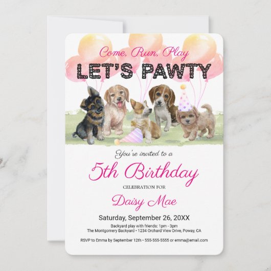 Aangepaste Puppy Dog Birthday Party Kaart (Voorkant)