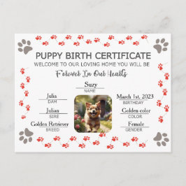 Aangepaste Puppy Geboortecertificaat Feestdagenkaart
