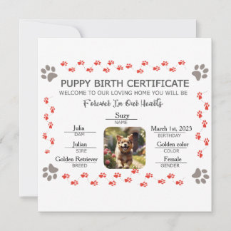 Aangepaste Puppy Geboortecertificaat Feestdagenkaart