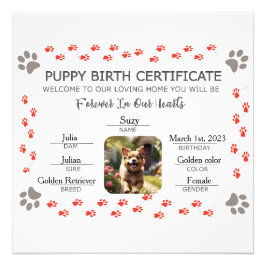 Aangepaste Puppy Geboortecertificaat Foto Afdruk