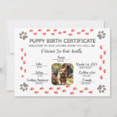 Aangepaste Puppy Geboortecertificaat Kaart (Voorkant)