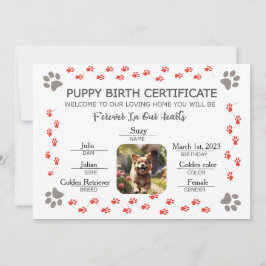 Aangepaste Puppy Geboortecertificaat Kaart
