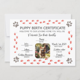 Aangepaste Puppy Geboortecertificaat Kaart