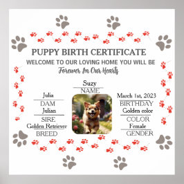Aangepaste Puppy Geboortecertificaat Poster
