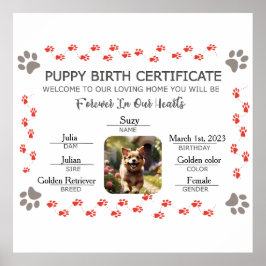Aangepaste Puppy Geboortecertificaat Poster