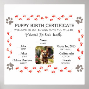 Aangepaste Puppy Geboortecertificaat Poster