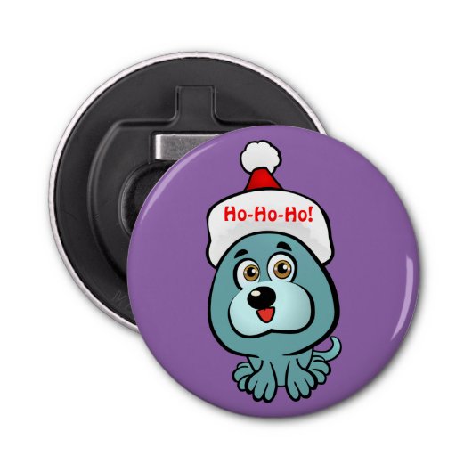 Aangepaste puppy Santa Claus Button Flesopener (Voorkant)