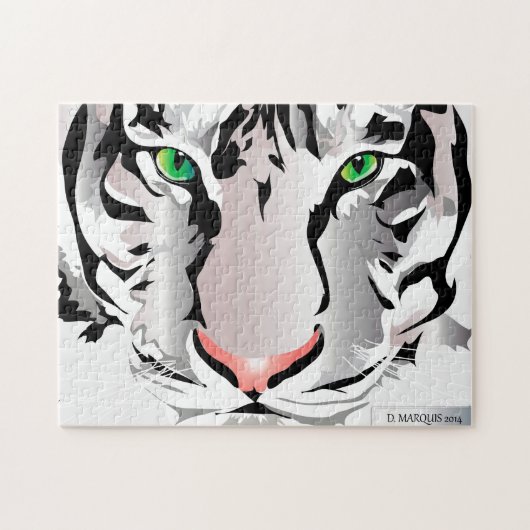 AANGEPASTE PUZZEL- TIGER-WIT/GRIJS LEGPUZZEL (Horizontaal)