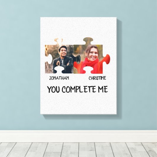 Aangepaste puzzelfoto Je vult me paar in Canvas Afdruk (Insitu (Houten vloer))